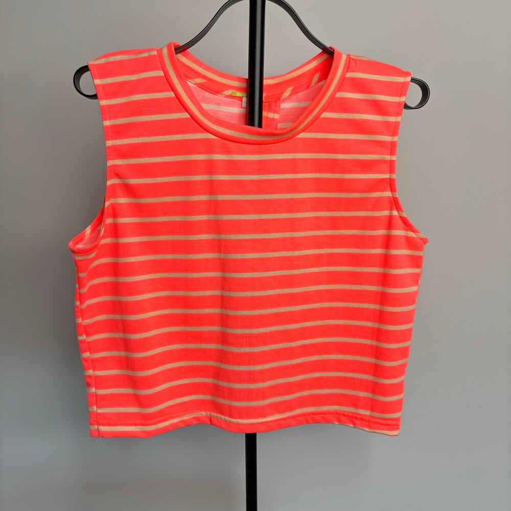 Gianni Bini Neon Coral Striped Sleeveless Top Large